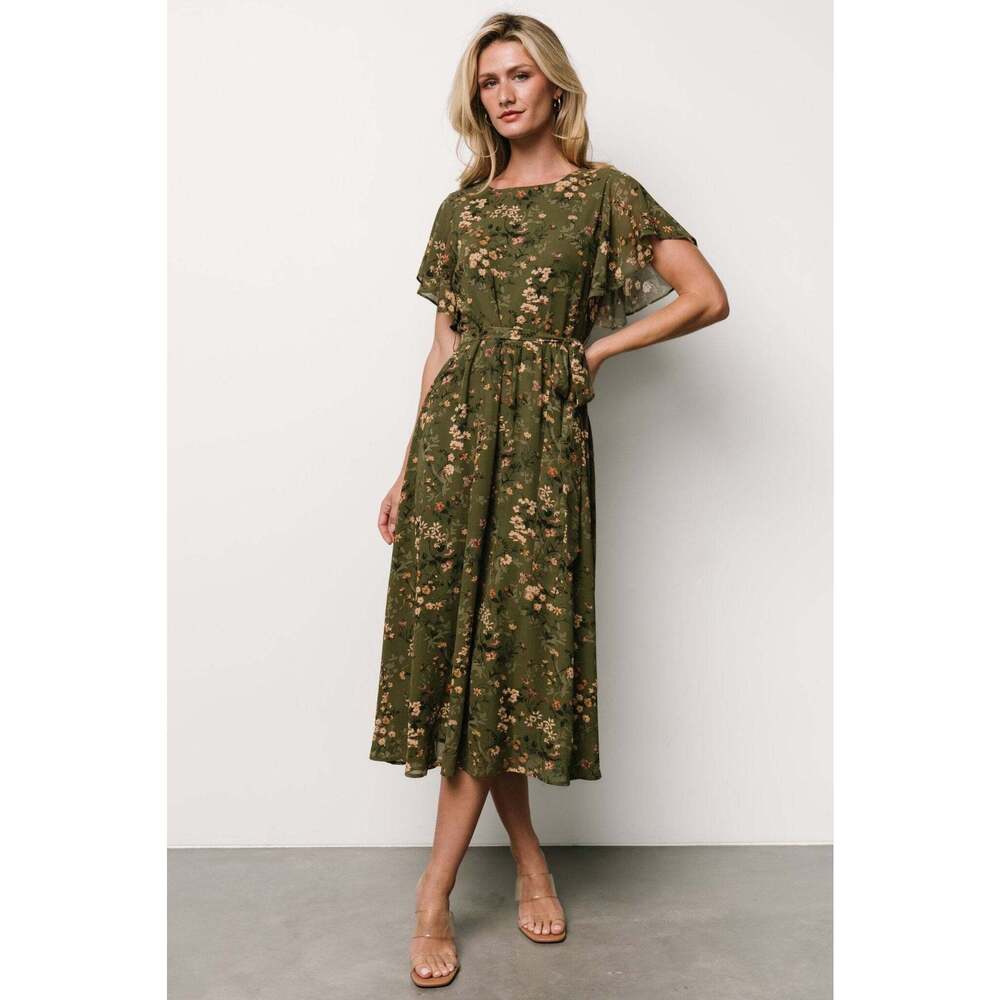 Baltic Born Laurel Midi Dress | Olive Floral Size LL